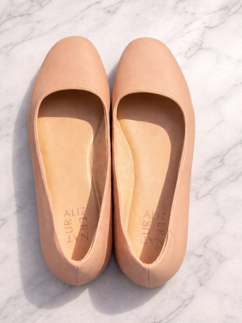 Naturalizer Kari Tan Ballet Flat 8.5W Wide Square Toe Comfort Low Wear